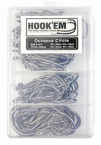 Hookem Octopus Circle Hooks - 3/0 4/0 5/0 6/0 - 100 Pack – REEL 'N' DEAL  TACKLE